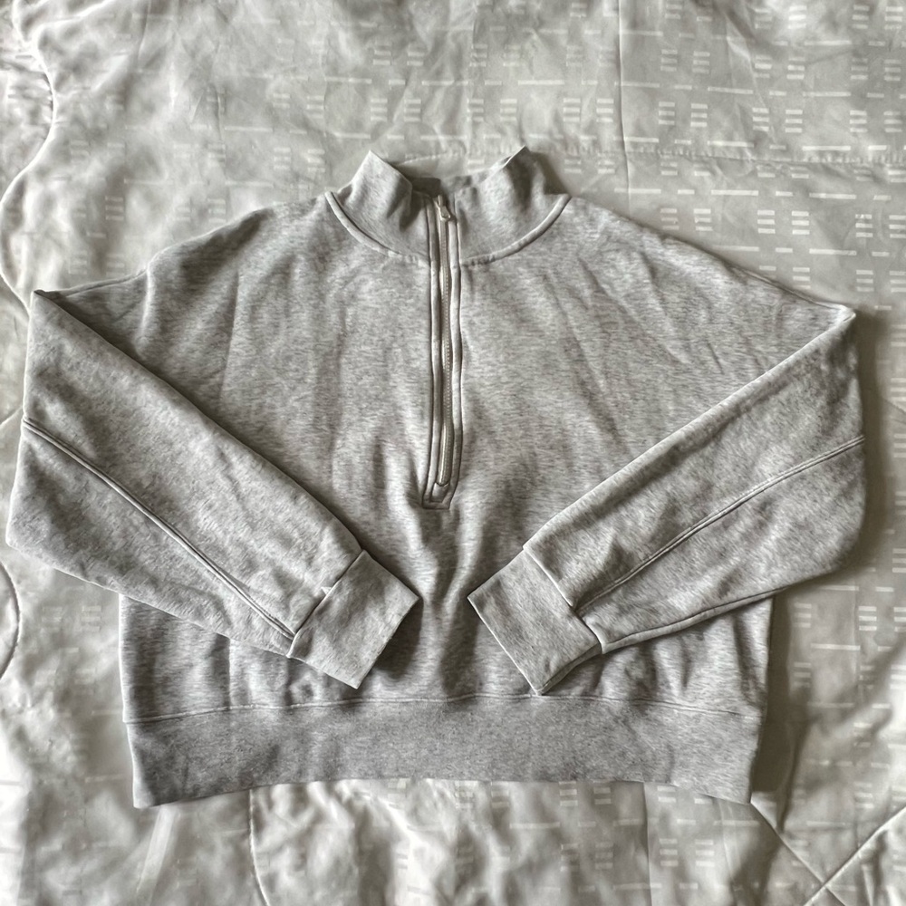 Fabletics “Catarina” Mock Neck Quarter Zip Pullover in Light Heather Grey